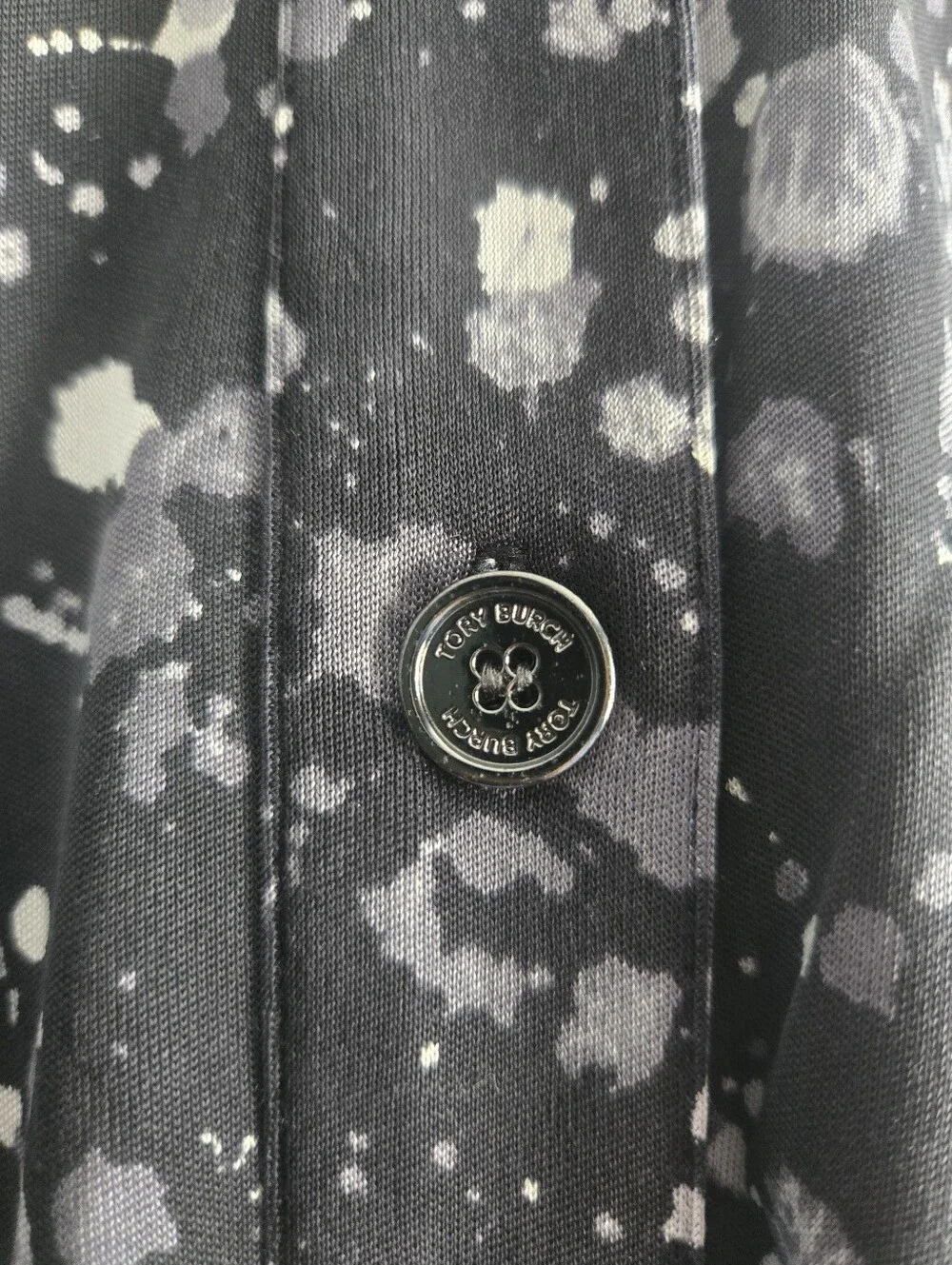 Tory Burch Black and White Splatter-Print Midi Shirt Dress 100% SILK Size Small